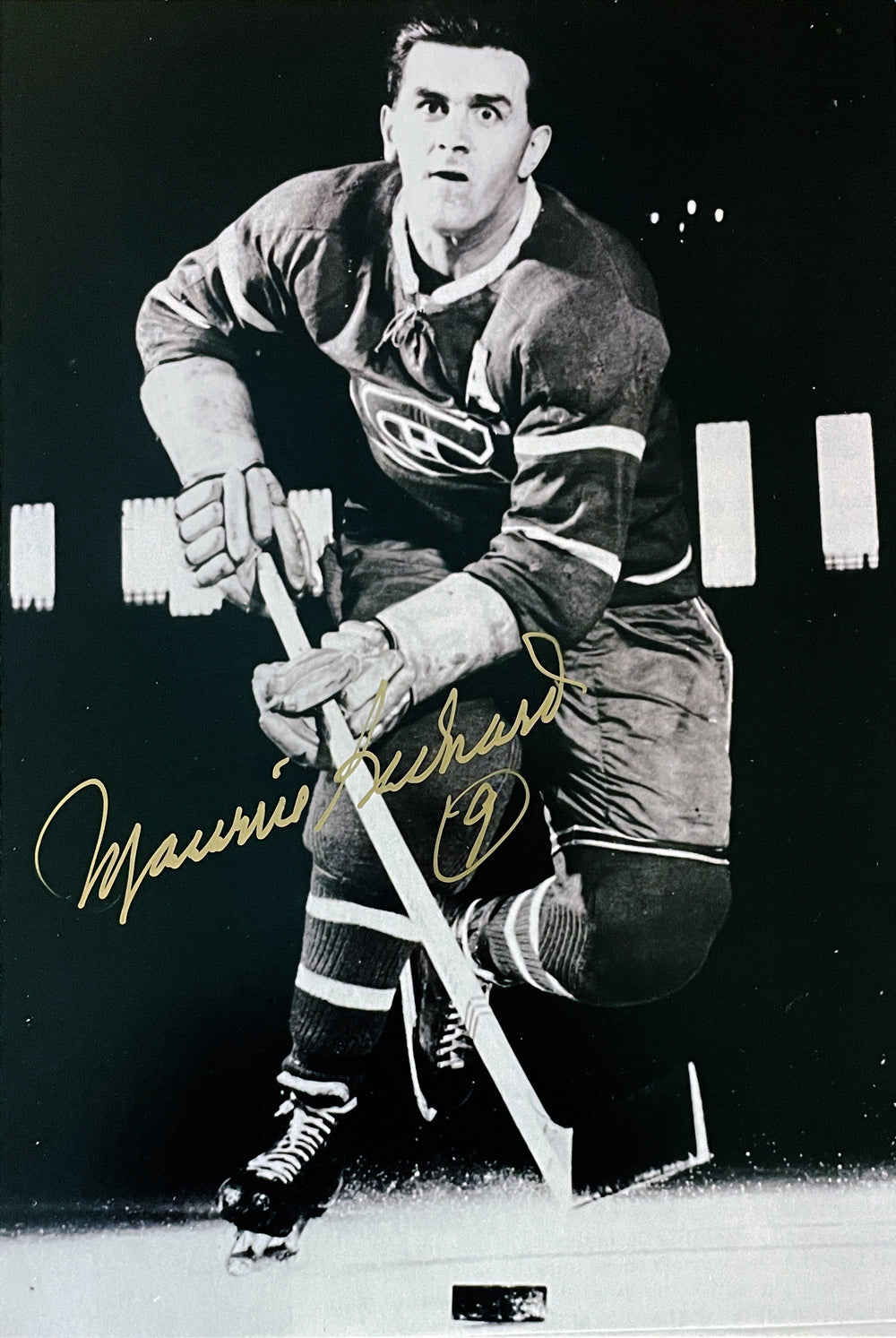 PHOTO SÉPIA 5" X 7" DE MAURICE RICHARD AVEC AUTOGRAPHE À L'ENCRE DORÉE – ÉDITION LIMITÉE CANADIENS DE MONTRÉAL