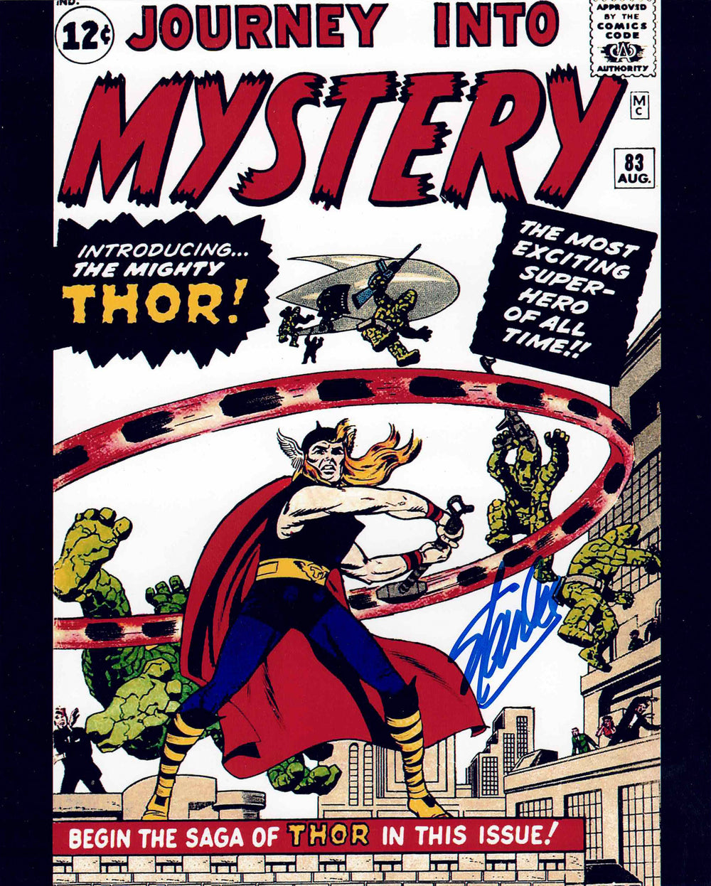 PHOTO 8" X 10" SIGNÉE PAR STAN LEE – PREMIÈRE APPARITION DE THOR DANS JOURNEY INTO MYSTERY #83 – AUTOGRAPHE BANDE DESSINÉE MARVEL OBJET DE COLLECTION HISTORIQUE (10" X 8") – Objet commémoratif AUTOGRAPHE – Objet de collection authentique signé