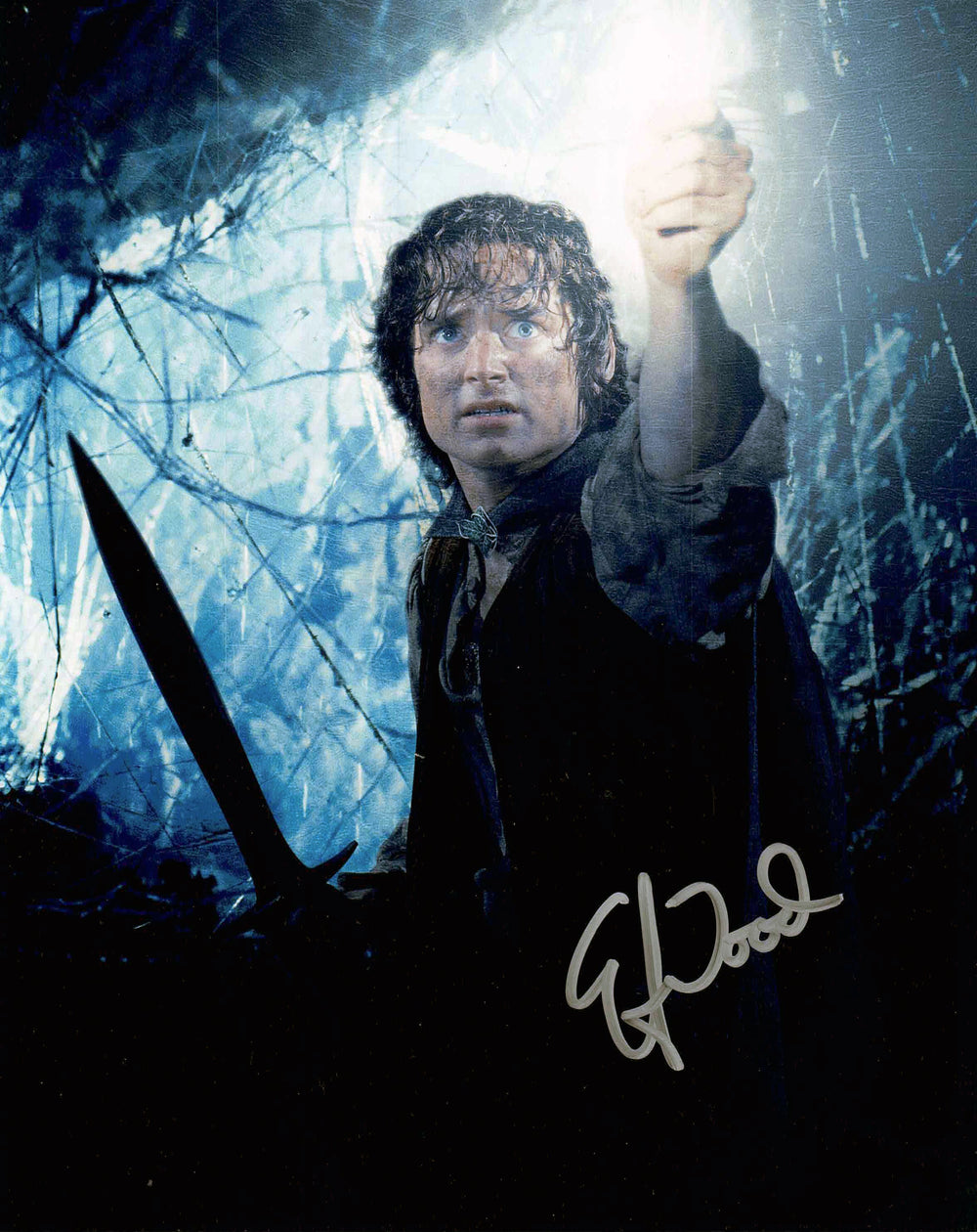 PHOTO AUTOGRAPHE D'ELIJAH WOOD : FRODO CONTRE SHELOB, SEIGNEUR DES ANNEAUX, 8" X 10", OBJET DE COLLECTION CINÉMATOGRAPHIQUE FANTASY (10" X 8")