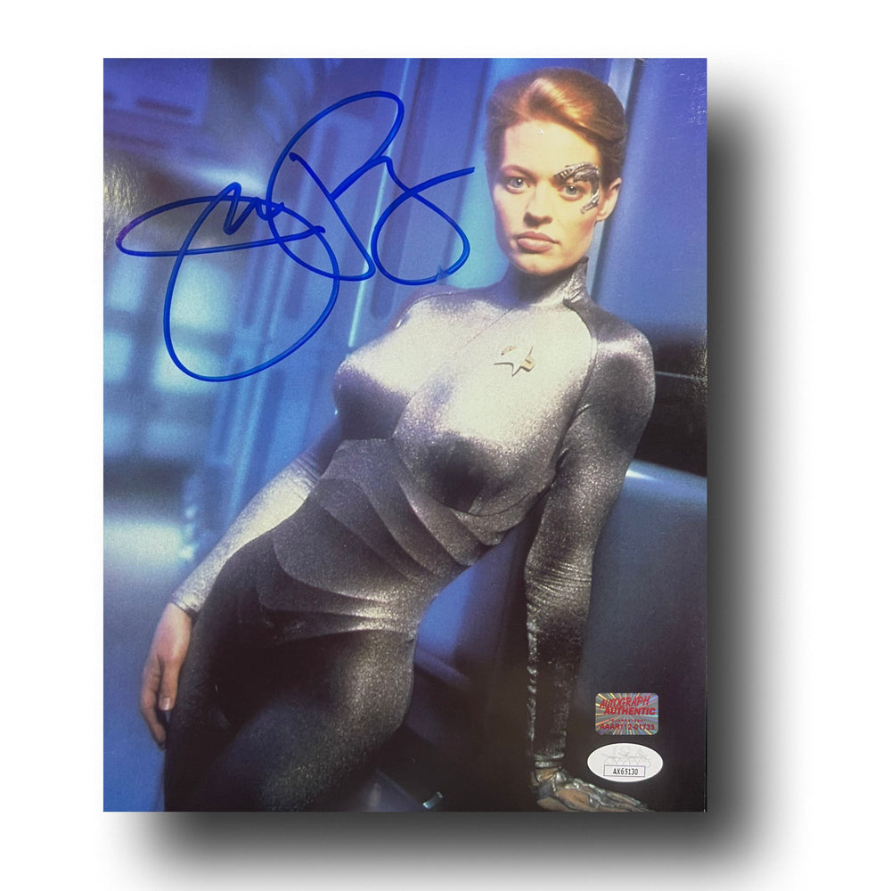 PHOTO AUTOGRAPHIÉE DE JERI RYAN (VOYAGER) - SEPT DE NEUF, FOND BLEU 8X10, SIGNÉE, OBJET DE COLLECTION 8X10