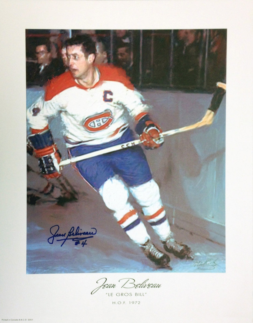 LITHOGRAPHIE AUTOGRAPHIÉE DE JEAN BÉLIVEAU - CANADIENS DE MONTRÉAL (17" X 14")