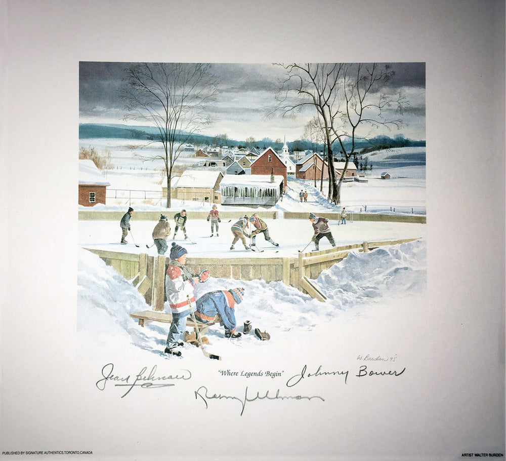 LÀ OÙ LES LÉGENDES NAISSENT LITHOGRAPHIE SIGNÉE PAR BÉLIVEAU, BOWER & ULLMAN – MONTRÉAL, TORONTO, DÉTROIT – 25,4 CM X 25,4 CM OBJET DE COLLECTION LNH