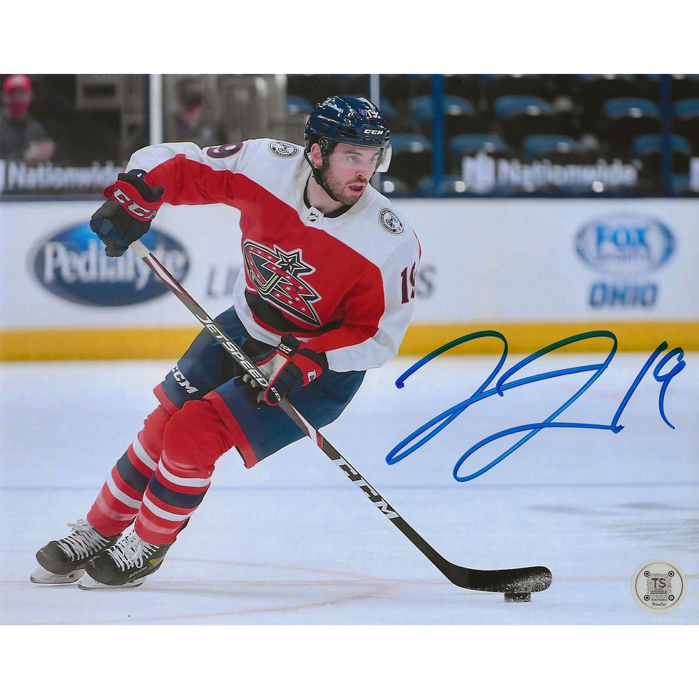 Photo 8x10 de Liam Foudy, autographe des Blue Jackets de Columbus (collection Reverse Retro)