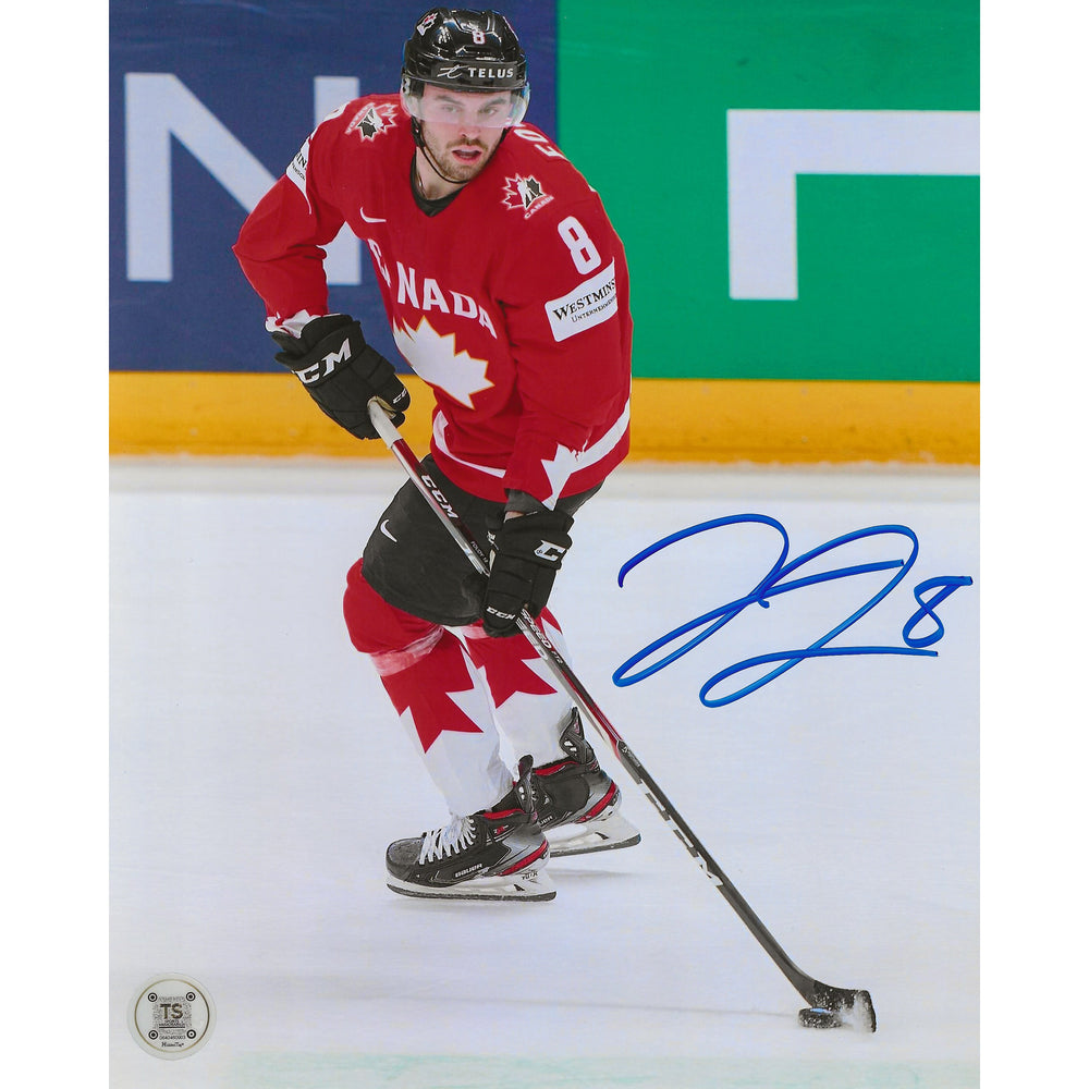 Photo autographe Liam Foudy Équipe Canada Championnats du Monde 2021 8x10