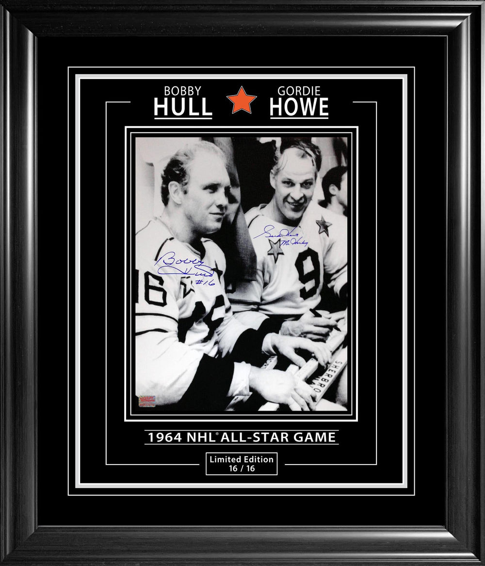 GORDIE HOWE & BOBBY HULL SIGNÉ ÉDITION LIMITÉE N°16/16 (28" X 24") – OBJET DE COLLECTION AUTOGRAPHÉ – ENCADRÉ PAR DES PROFESSIONNELS ET PRÊT À ACCROCHER
