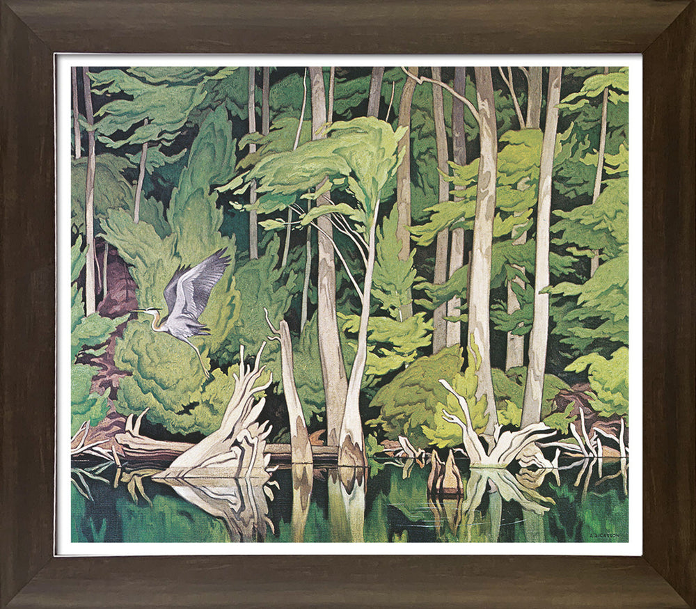 A.J. CASSON GROUPE DES SEPT « HÉRON BLEU » IMPRESSION ENCADRÉE (28 PO X 24 PO) – DÉCOR MURAL CHEF-D'ŒUVRE CANADIEN