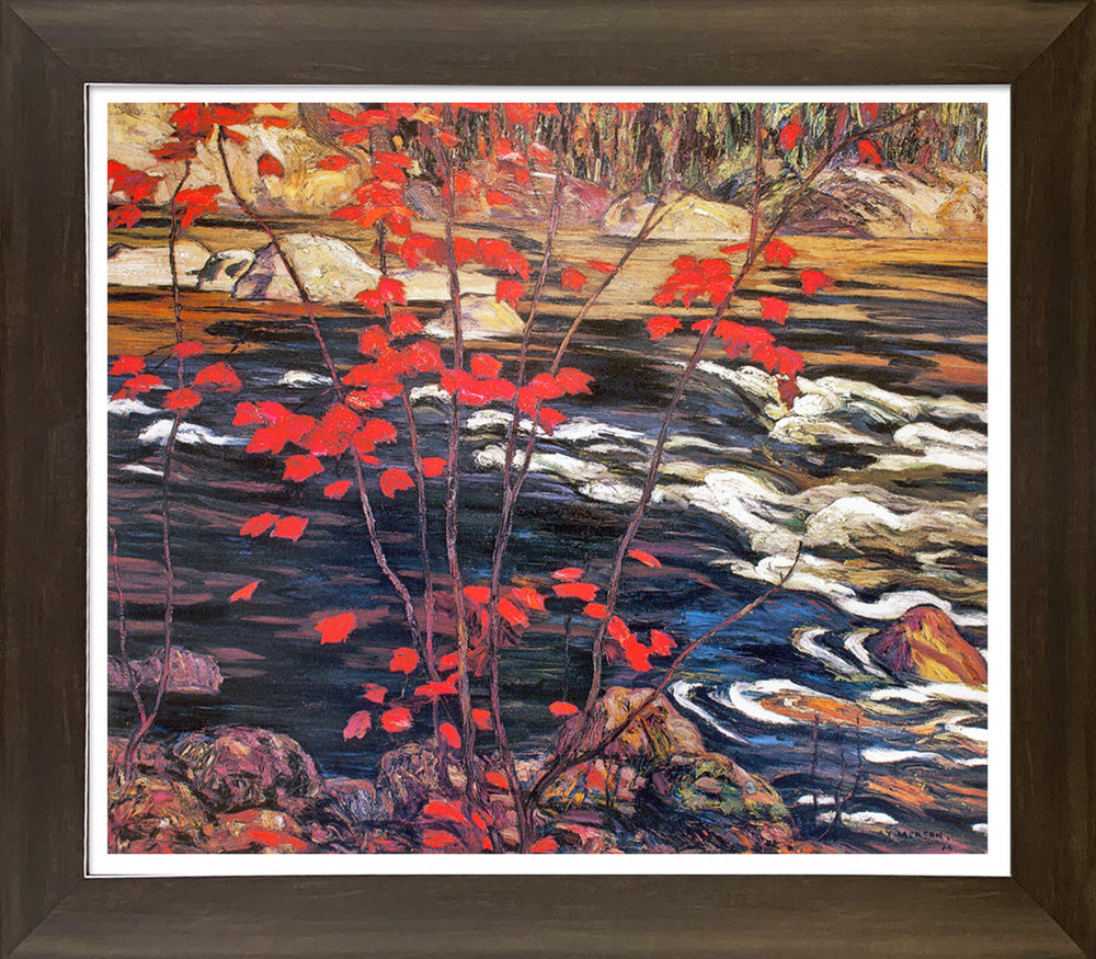 TABLEAU ENCADRÉ « ERABLE ROUGE » DU GROUPE DES SEPT DE A.Y. JACKSON (28" X 24") – PAYSAGE CANADIEN EMBLÉMATIQUE