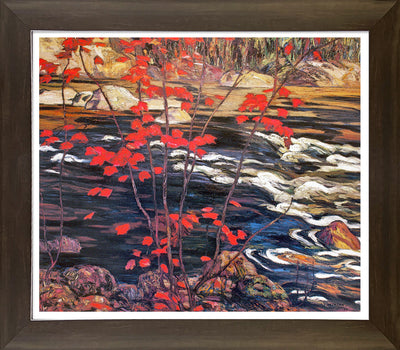 TABLEAU ENCADRÉ « ERABLE ROUGE » DU GROUPE DES SEPT DE A.Y. JACKSON (28" X 24") – PAYSAGE CANADIEN EMBLÉMATIQUE
