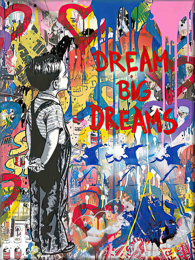 BANKSY DREAM BIG DREAMS – TOILE MURALE INSPIRANTE (33,5" X 23,5") ART MURAL MOTIVANT GRAFFITI