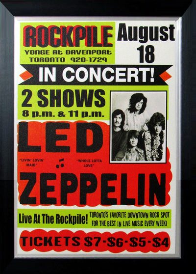 AFFICHE CONCERT LED ZEPPELIN AOÛT 1969 TORONTO ROCKPILE – OBJET DE COLLECTION ROCK VINTAGE – IMPRESSION SUR TOILE AVEC CADRE PERSONNALISÉ (33,5" X 23,5")