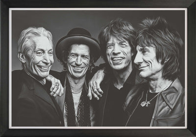 ROLLING STONES BAND PORTRAIT FRAMED ART REPRINT – ICONIC ROCK MUSIC COLLECTIBLE WALL DECOR POSTER DISPLAY (33.5" X 23.5")