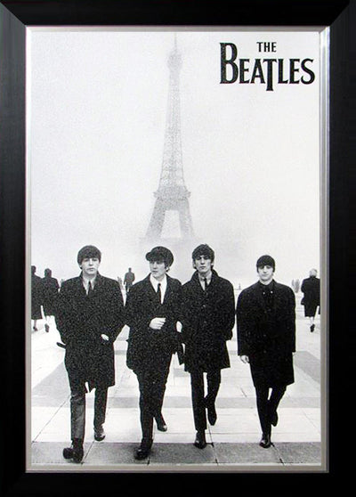 THE BEATLES À LA TOUR EIFFEL PARIS – PHOTOGRAPHIE MUSICALE VINTAGE – TOILE SUR CADRE DÉCORATION MURALE (33,5" X 23,5")
