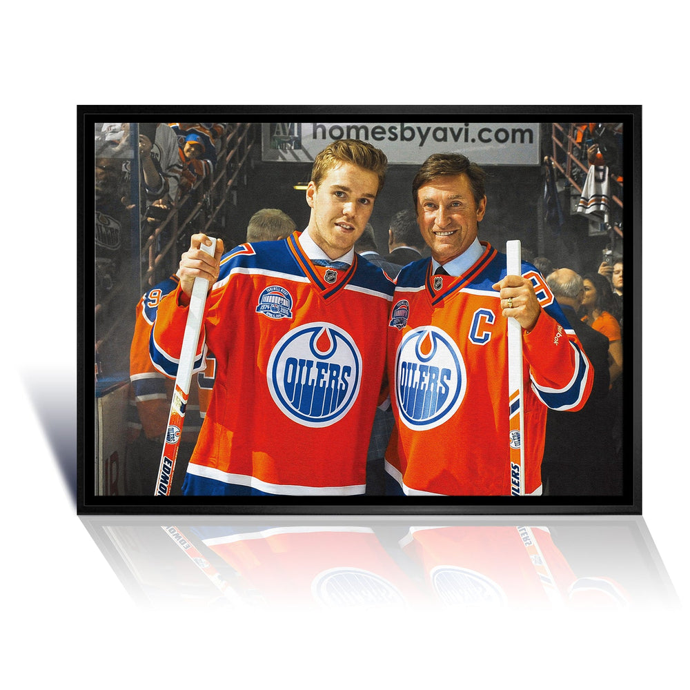 TOILE MURALE ENCADRÉE LÉGENDES NHL WAYNE GRETZKY CONNOR MCDAVID EDMONTON OILERS CADEAU DE COLLECTION (31,5" X 22,5")