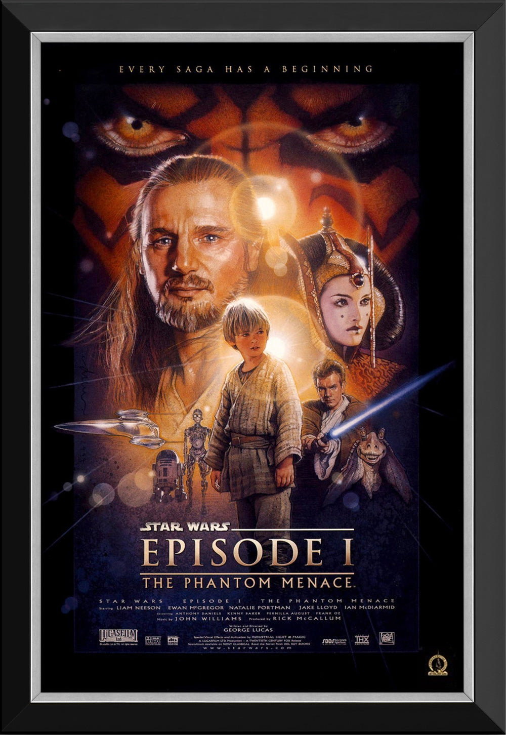 STAR WARS ÉPISODE I LA MENACE FANTÔME IMPRIMÉ SUR TOILE AVEC CADRE DÉCORATION MURALE PRÉQUELLE OBJET DE COLLECTION (33,5" X 23,5")