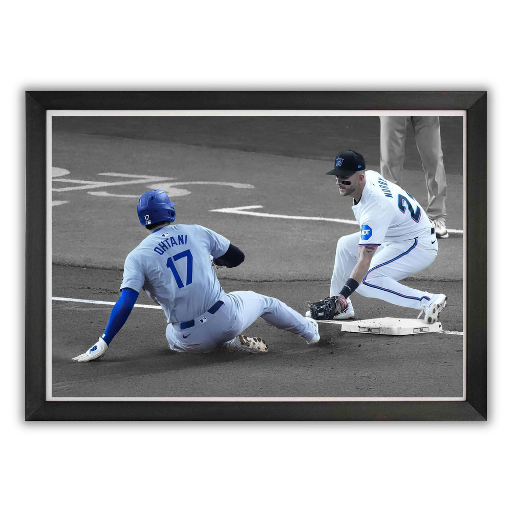 SHOHEI OHTANI TOILE ENCADRÉE - 50ÈME BUT VOLÉ, RÉALISATION HISTORIQUE - ICÔNE DU BASEBALL DE LOS ANGELES (33,5" X 23,5")