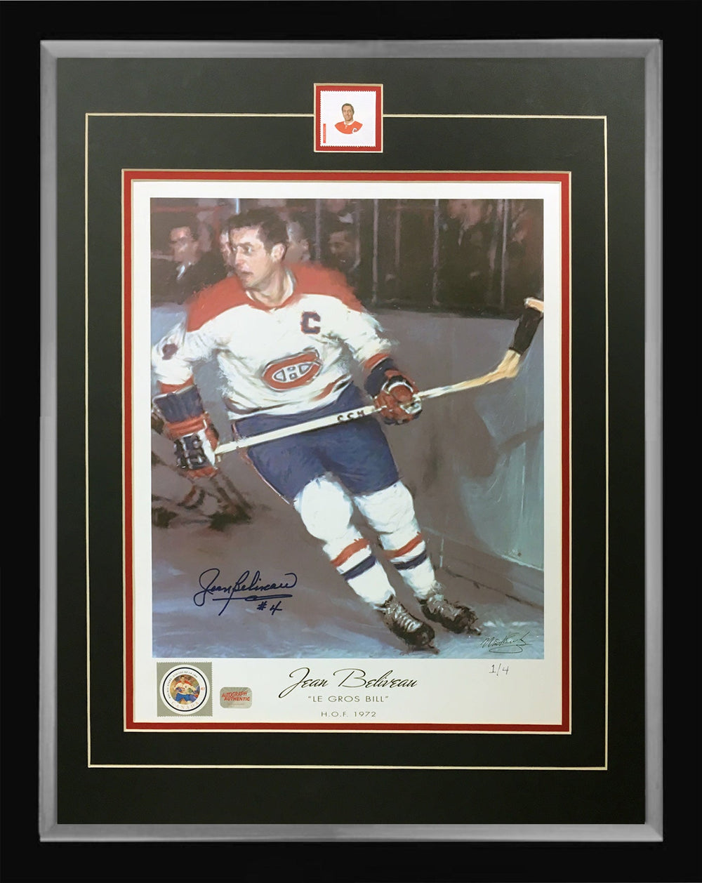 LITHOGRAPHIE ENCADRÉE SIGNÉE PAR JEAN BELIVEAU – ÉDITION LIMITÉE RARE N° 1 DE 4 – ART DE COLLECTION DES Canadiens de Montréal (24" X 20")