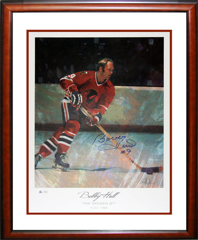 LITHOGRAPHIE ENCADRÉE D'ÉPREUVE D'ARTISTE SIGNÉE BOBBY HULL – ÉDITION LIMITÉE 16 SUR 90 – ARTICLES DE COLLECTION DES BLACKHAWKS DE CHICAGO (27" X 23")