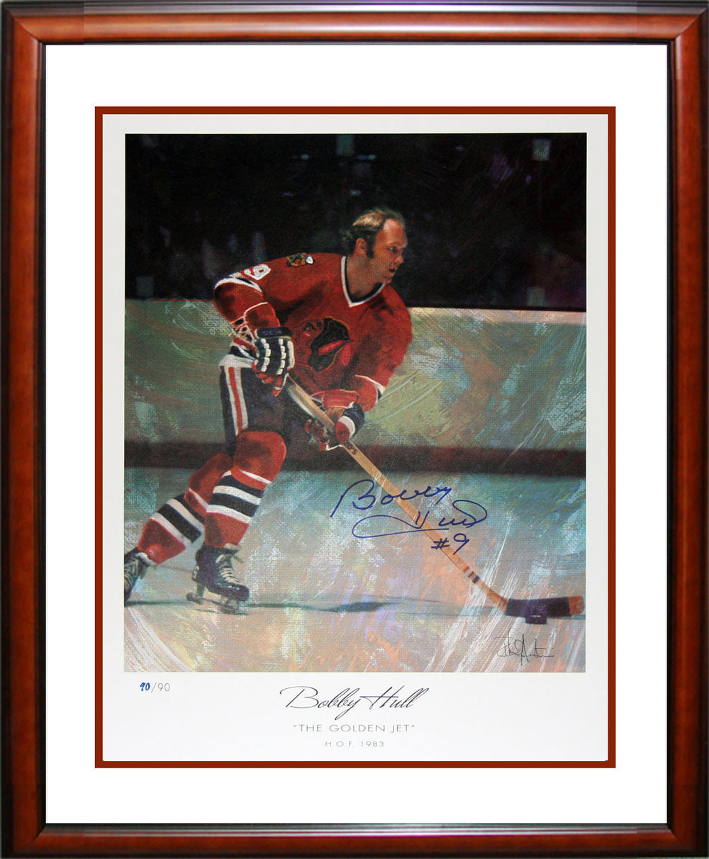 BOBBY HULL SIGNED ARTIST PROOF LITHOGRAPH – LIMITED EDITION 90 OF 90 – FRAMED NHL COLLECTIBLE (27" X 23")