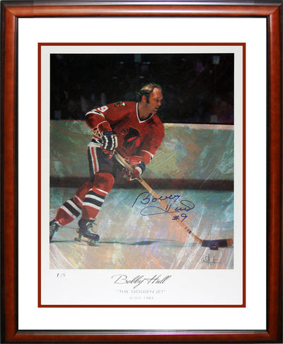 LITHOGRAPH ÉPREUVE D'ARTISTE AUTOGRAPHÉE BOBBY HULL – ÉDITION LIMITÉE 1 DE 9 – TRÉSOR ENCADRÉ LNH (27" X 23")