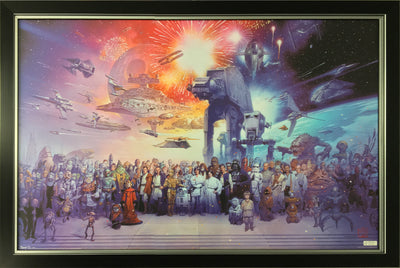 AFFICHE ENCADRÉE STAR WARS – COLLECTION DE TOUS LES PERSONNAGES – DÉCORATION MURALE QUALITÉ MUSÉE (37X25.5)