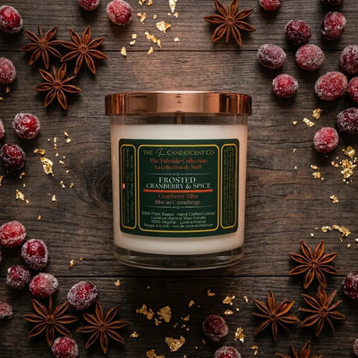CANNEBERGE GLACÉE & ÉPICES | Bougie festive de luxe en cire de noix de coco et d'abricot pour Noël