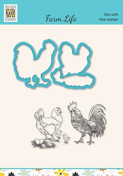 Nellies Choice Set de matrices et de tampons - Vie à la ferme - Famille de poulets