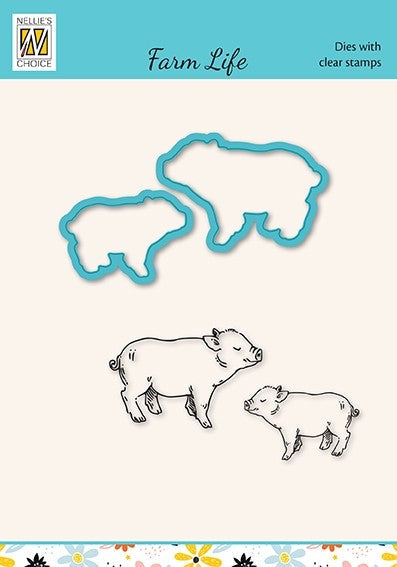 Nellies Choice Ensemble de Matrices et Tampons - Vie à la Ferme - Cochons