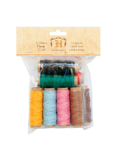 Ensemble de 12 mini bobines de cordon de chanvre Hemptique #10 - Couleurs multiples