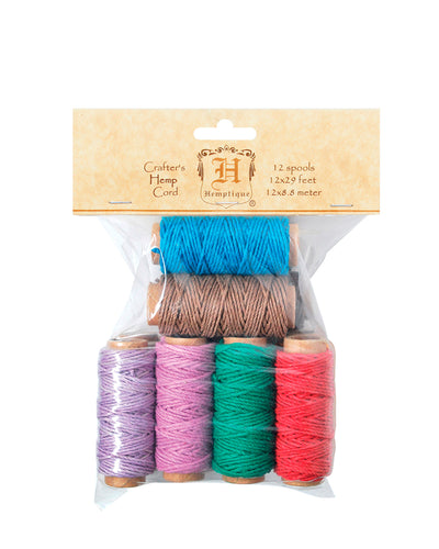 Ensemble de 12 mini bobines de cordon de chanvre Hemptique #20 - Couleurs variées