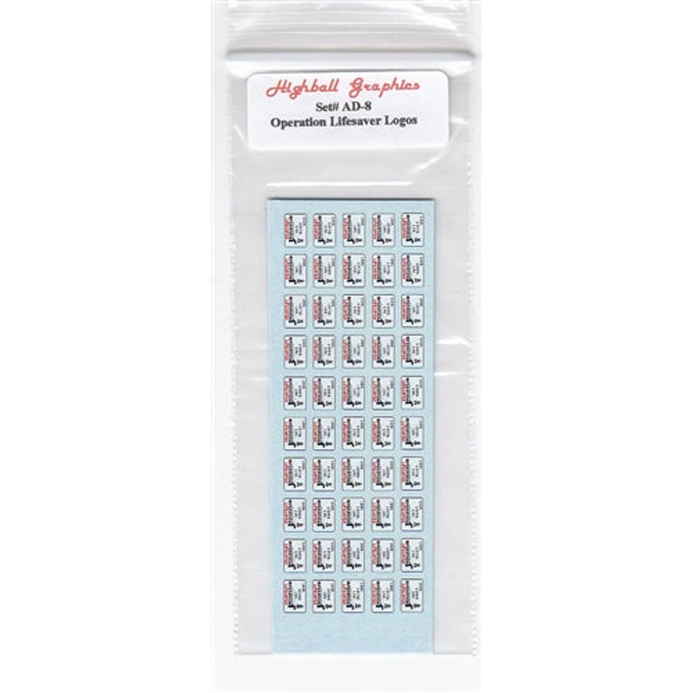 Highball Graphics AD-8 HO Operation Lifesaver Accessory Decals Logos Pre 2012 Waterslide Decal Set NIB