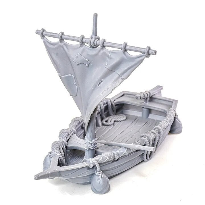 Fishing Skiff Miniature Boat - DnD, Wargaming, Model Train | Ocean Ship | 28mm | Medieval | Fantasy | Town, City, Village Terrain