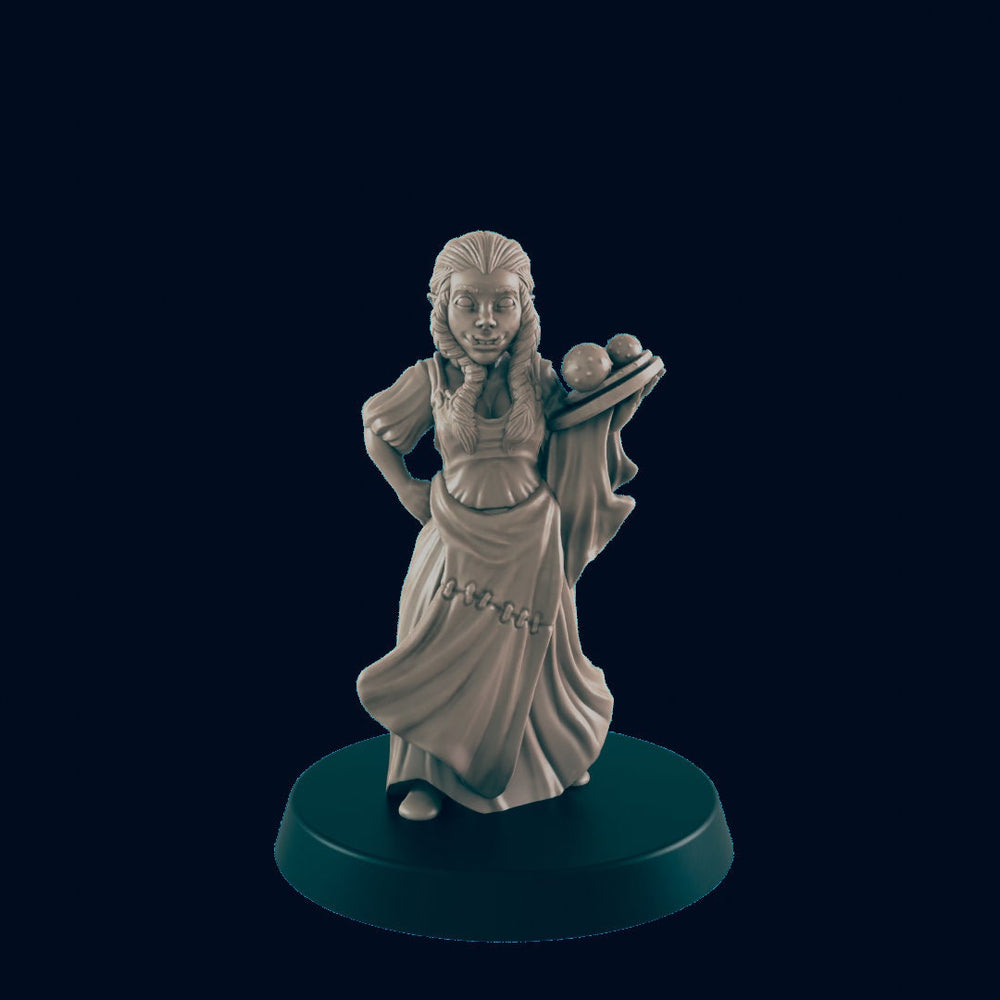 Half Orc Female Waitress - EC3D | DnD | Orc | Villager minis | bartender | 32mm | Pathfinder | innkeeper | TTRPG | Wargaming