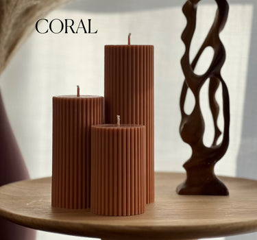Soy Wax Ribbed Pillar Candle Set | Unscented Decorative Candles