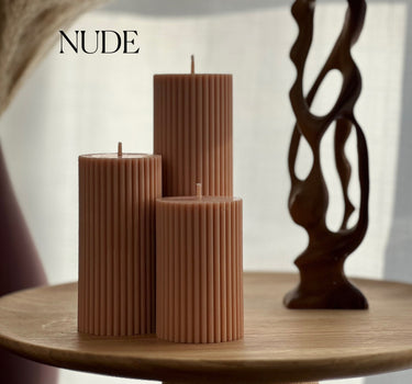 Soy Wax Ribbed Pillar Candle Set | Unscented Decorative Candles