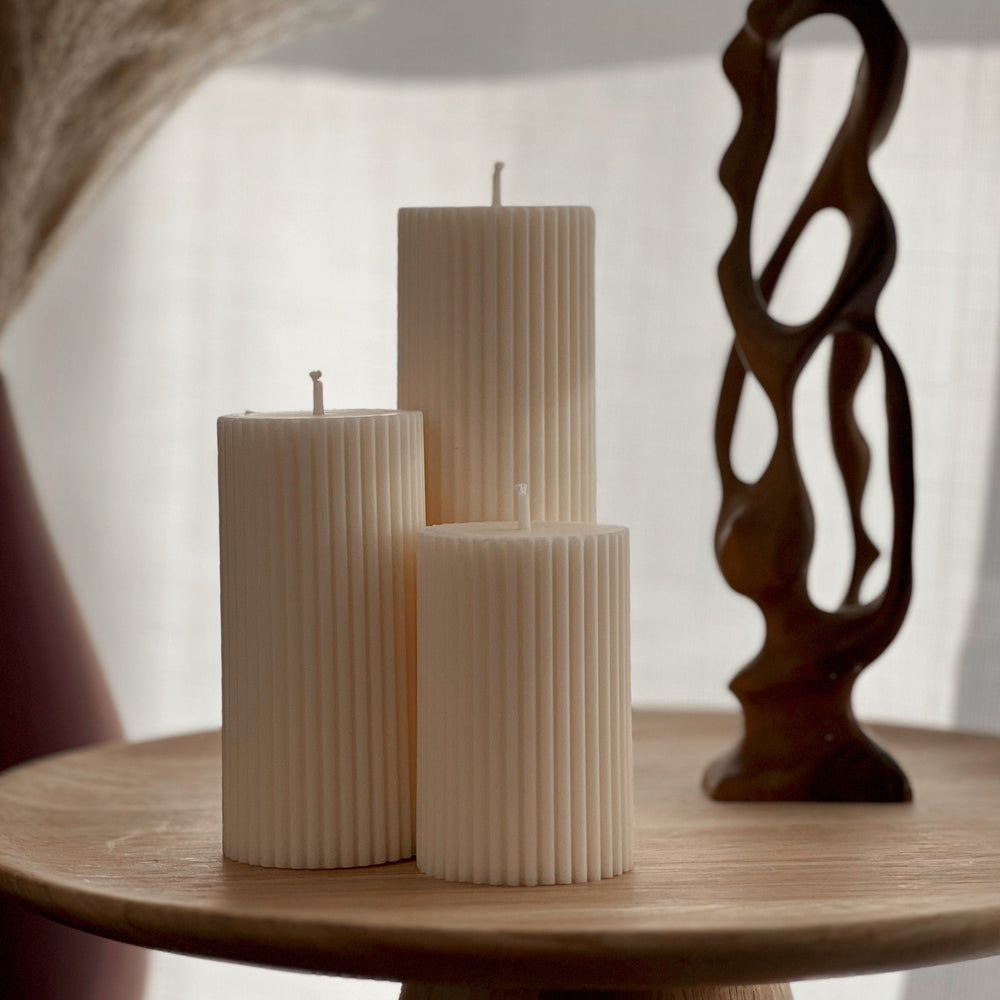 Lot de bougies pilier côtelées en cire de soja | Bougies décoratives non parfumées