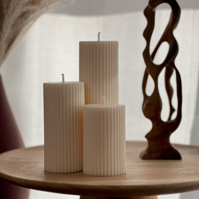 Lot de bougies pilier côtelées en cire de soja | Bougies décoratives non parfumées