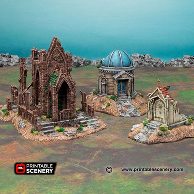 Hallowed Mausoleums - Shadowfey Ruins, DnD, Pathfinder, modular, 15mm, 28mm, 32mm, wargaming scenery, graveyard, cemetery, D&D