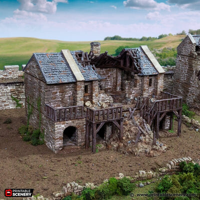 Ruined Black Rock Barracks - King and Country, DnD, Pathfinder, 15mm, 28mm, 32mm, wargaming terrain, scatter scenery D&D medieval