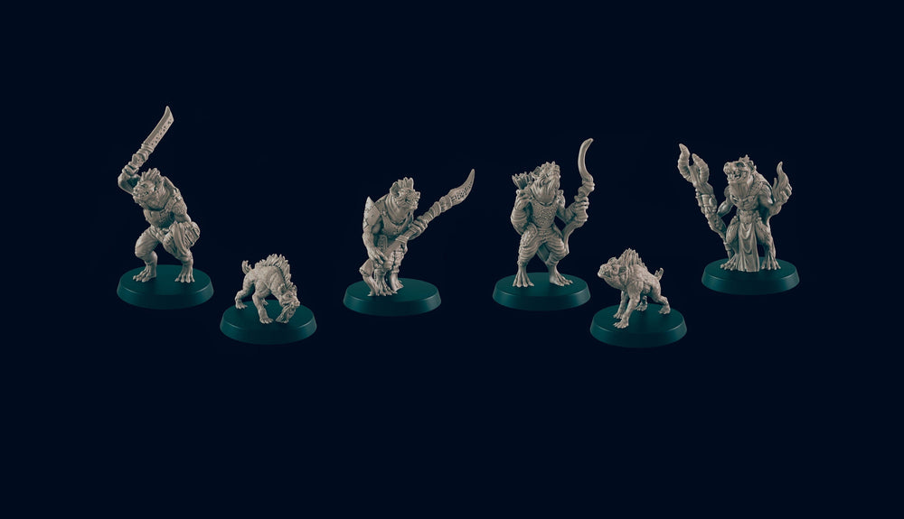 Gnoll Hunting Pack Mini Set - EC3D, DnD Monster | Archer, Melee 32mm | Pathfinder | Fantasy | Shaman | Wargaming | Frostgrave | Hyena | Set