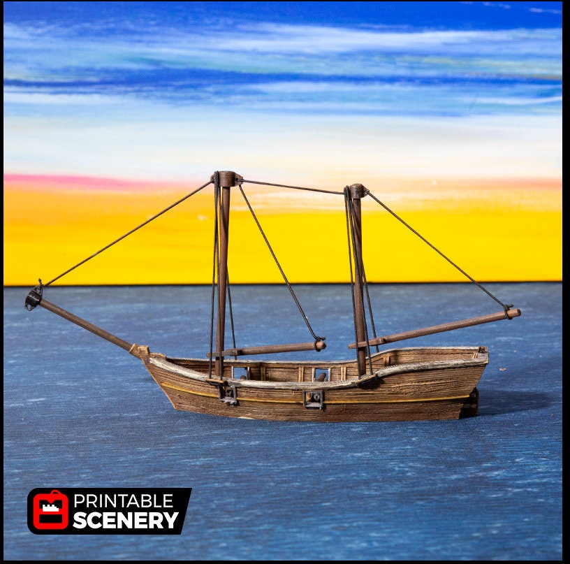 The Skiff - The Lost Ships, DnD 5E, Pathfinder 2E 15mm, 28mm, 32mm, wargaming terrain, scatter scenery, D&D age of sail, pirate