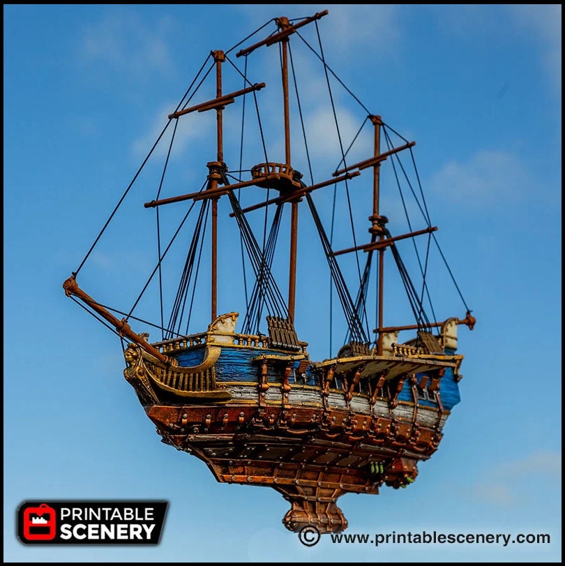 Flying Frigate - The Lost Ships, DnD 5E, Pathfinder 2E 15mm 28mm 32mm, wargaming terrain, scatter scenery, D&D age of sail pirate