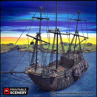 The Black Ship - The Lost Ships, DnD 5E, Pathfinder 2E 15mm 28mm 32mm, wargaming terrain, scatter scenery, D&D age of sail pirate