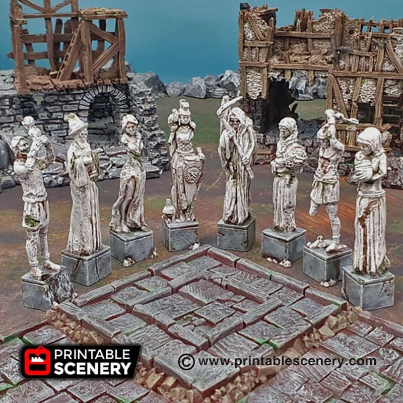 Guardian Statues - Shadowfey Ruins, DnD, Pathfinder, 15mm, 28mm, 32mm, wargaming terrain, scatter, sculpture, D&D, scenery