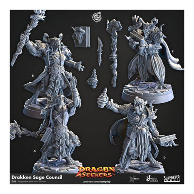 Conseil des Sages Drakken - Cast n Play Dragon Seekers | Figurine DnD | Dragonborn | Magicien | Sorcier | Occultiste | Homme | Magie | Alchimiste