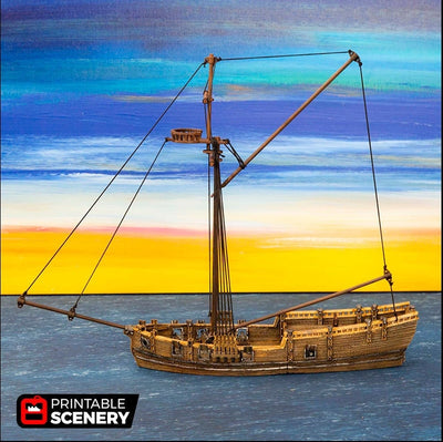 The Sloop - The Lost Ships, DnD 5E, Pathfinder 2E 15mm, 28mm, 32mm, wargaming terrain, scatter scenery, D&D age of sail, pirate