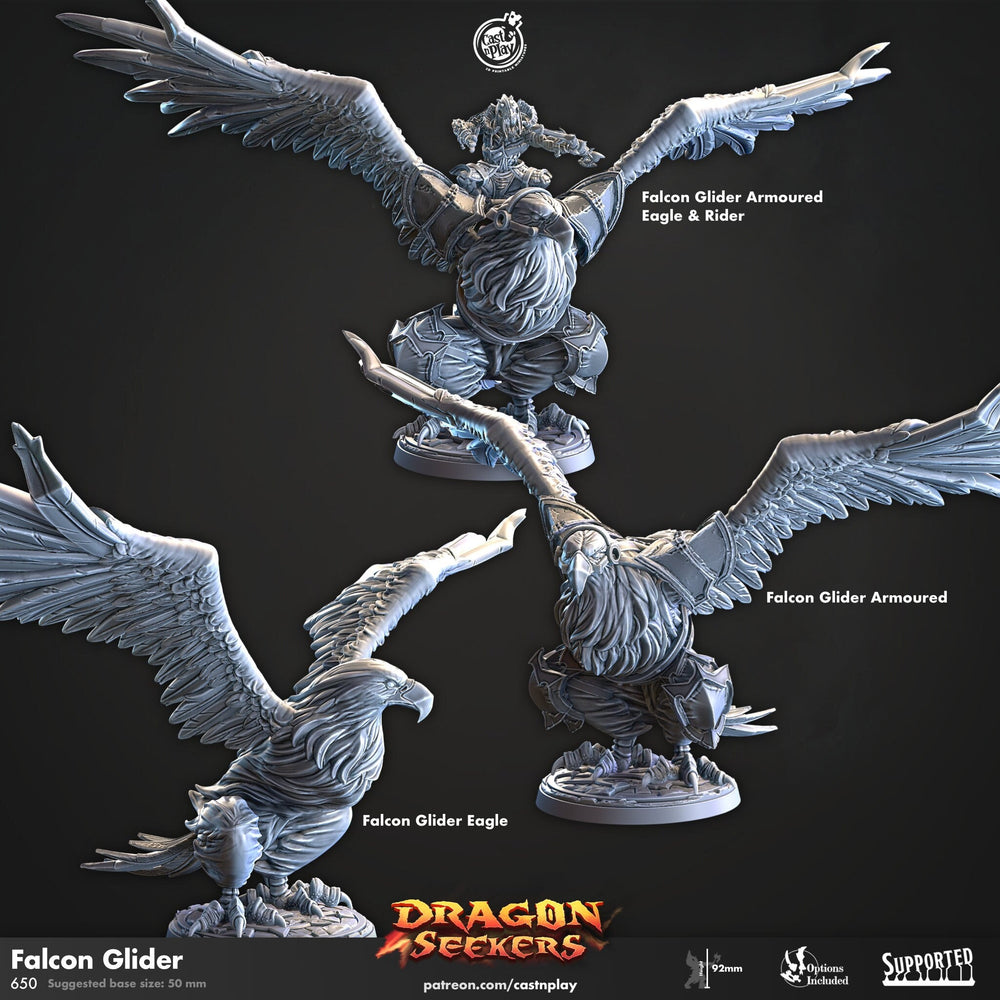 Falcon Glider - CnP Dragon Seekers | DnD Miniature | Dragonborn | Eagle | Mount | Large | Flying | Bird | Pathfinder | Armored | Melee