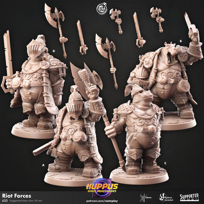Riot Forces - Cast n Play Huppus Space Mercenaries | DnD Miniature | Giff | Hippo | Fighter | Paladin | Cleric | Barbarian | Warrior | Melee