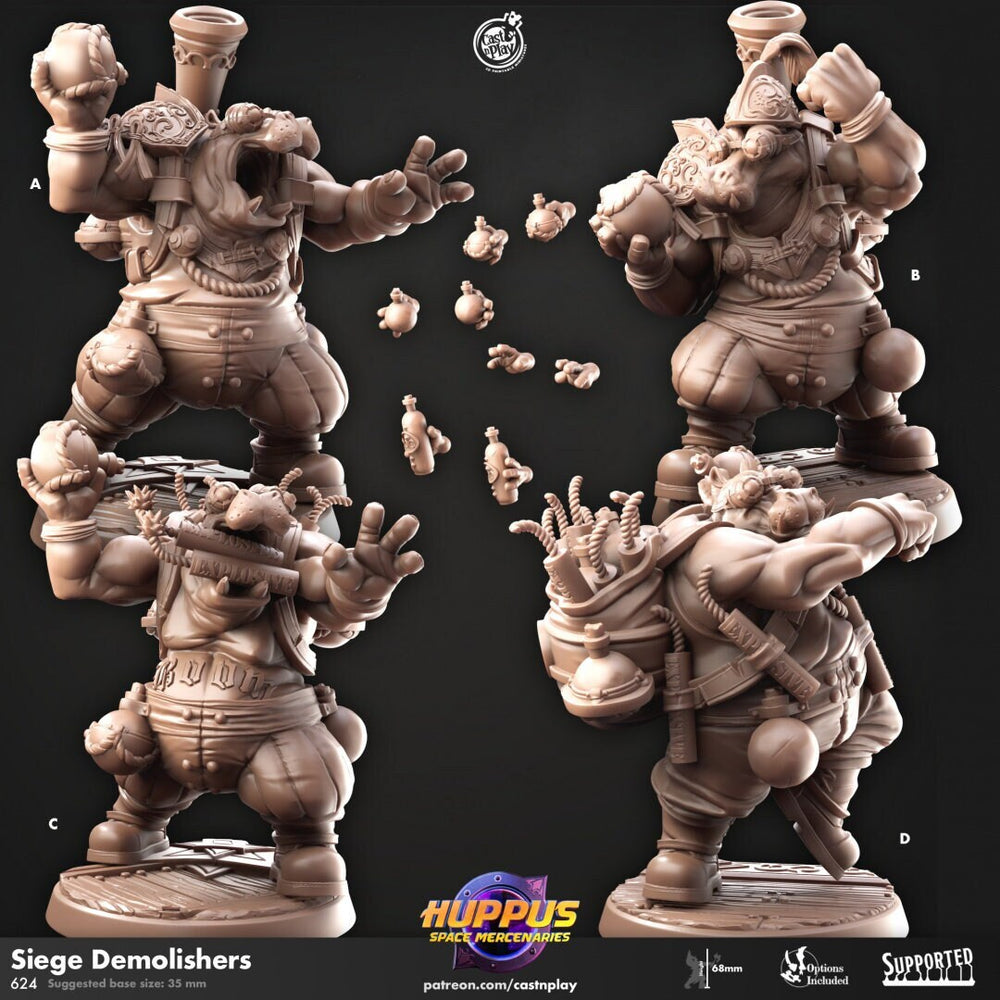 Siege Demolishers - Cast n Play Huppus Space Mercenaries | DnD Miniature | Giff, Hippo, Fighter, Ranger, Barbarian, Melee, Artificer, Ranged