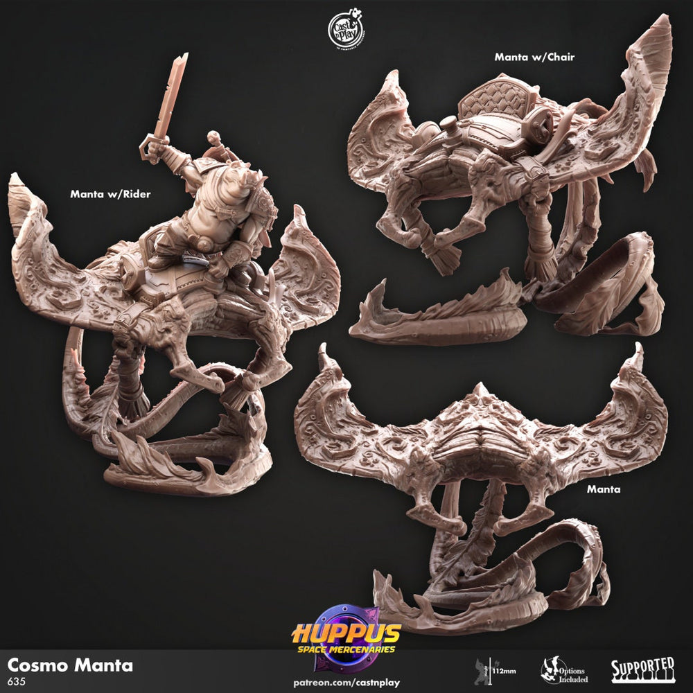 Cosmo Manta - Cast n Play Huppus Space Mercenaries | DnD Miniature Giff, Hippo, Manta Ray, Mount, Flying, Swimming, Animal, Ocean