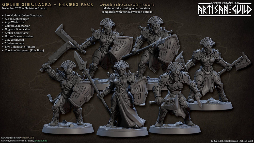 Golem Simulacra Troops - Artisan Guild | DnD Miniature, Warforged Male Female, Android, Ranger, Fighter, Barbarian, Pathfinder 2E, 28mm 32mm